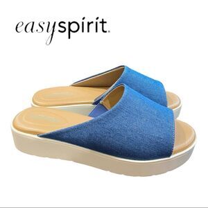 NEW Easy Spirit Women's Francey Medium Blue Denim Slide Platform Sandals 7 7W